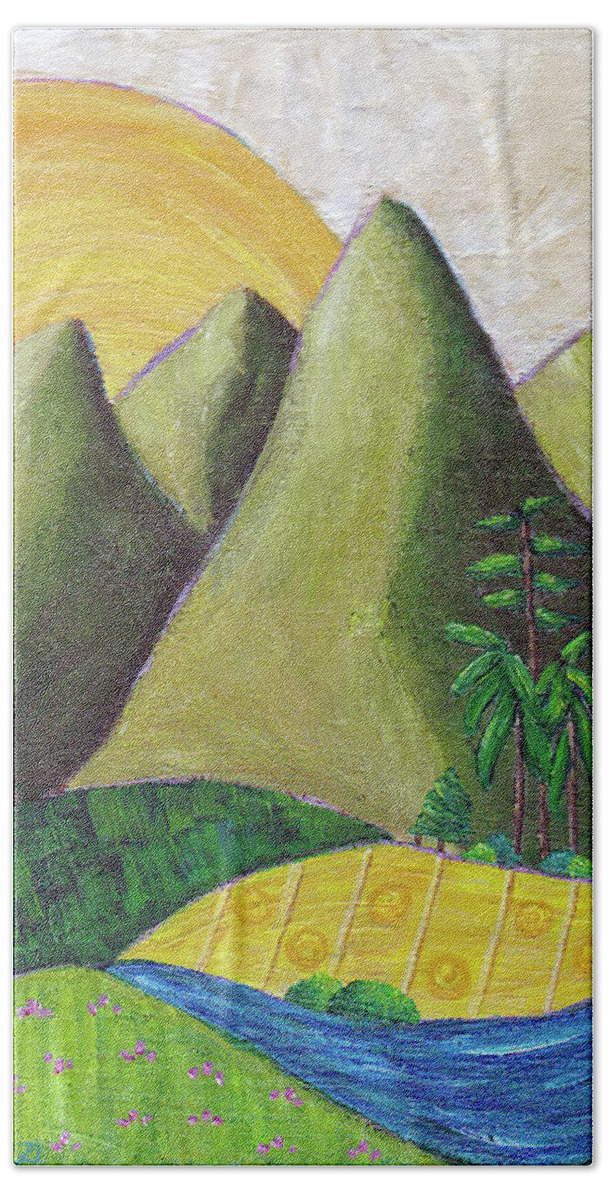 Mountain Bath Towel featuring the painting Summer Mountains by Winona's Sunshyne