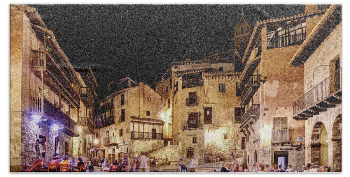 Albarracin Hand Towel featuring the photograph Summer Night in Albarracin Spain by Weston Westmoreland