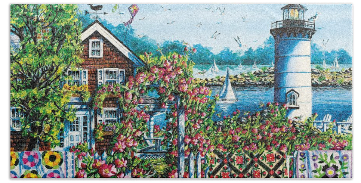 Summer Bath Towel featuring the painting Summer Rose Harbor by Diane Phalen