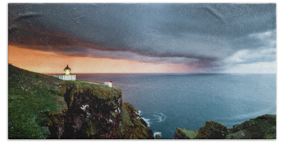 Summer Storm Bath Towel featuring the photograph Summer Storm - St Abbs Head Lighthouse, Scotland by Anita Nicholson