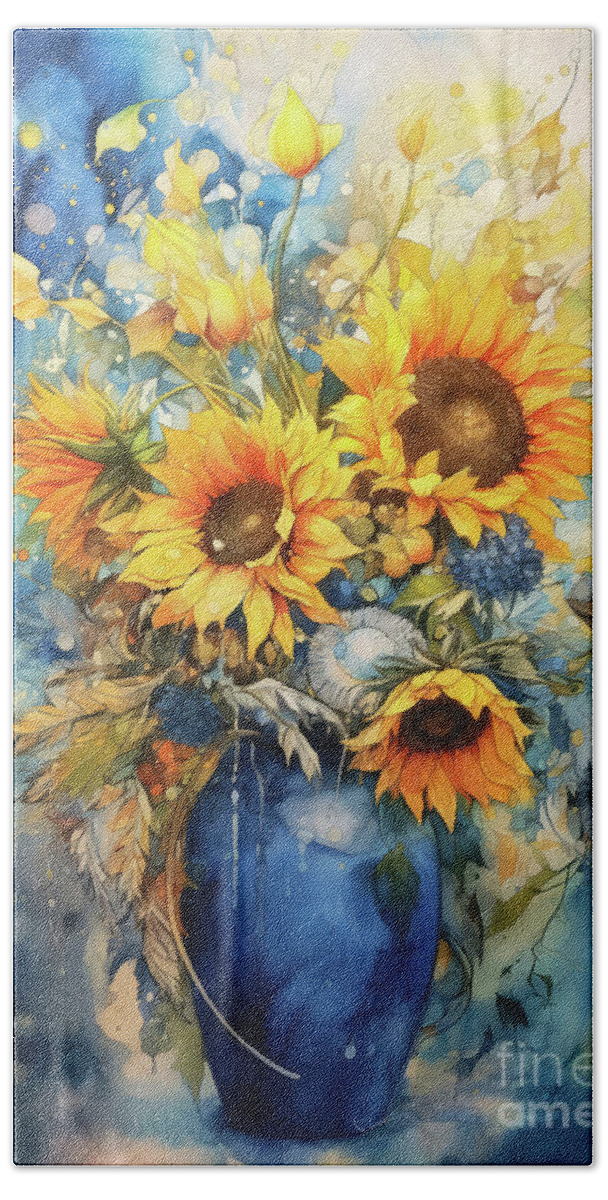 Sunflowers Bath Towel featuring the painting Summer Sunflower Bouquet by Tina LeCour