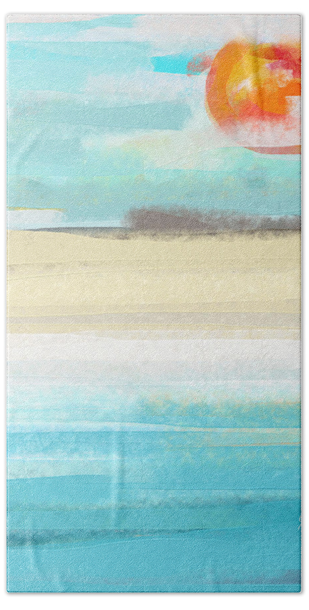 Abstract Bath Towel featuring the painting Summer Vibes - Abstract Beach Landscape Wall Art - Acrylic Painting by iAbstractArt