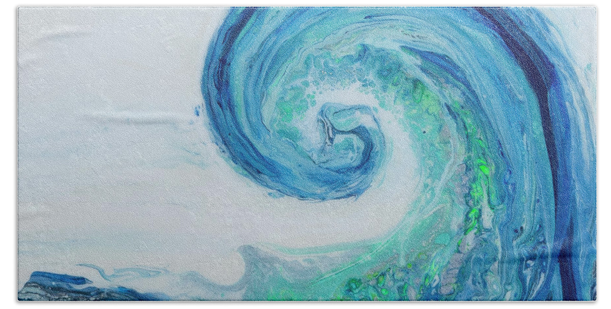 Seascape Hand Towel featuring the painting Summer Wave One by Steve Shaw