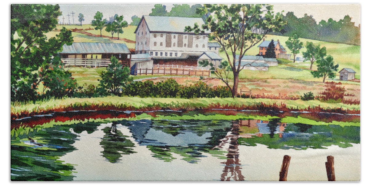 Farm Hand Towel featuring the painting Summer's Last Morning by Mick Williams
