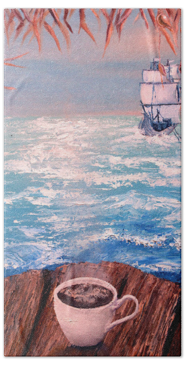 Ship Hand Towel featuring the painting Summertime Stories by Medea Ioseliani