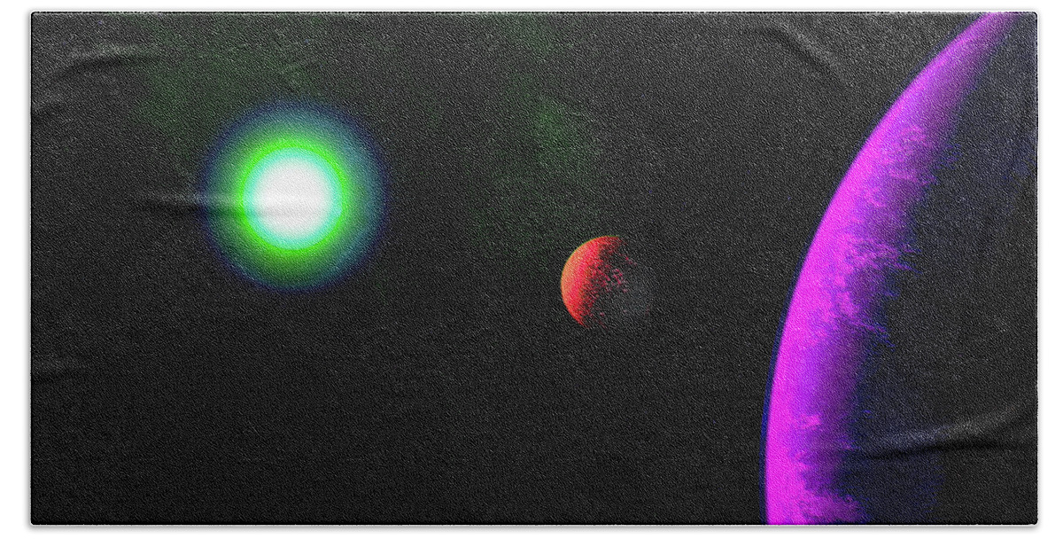 Bath Towel featuring the digital art Sun-Moon-Planet Trio by Don White Artdreamer