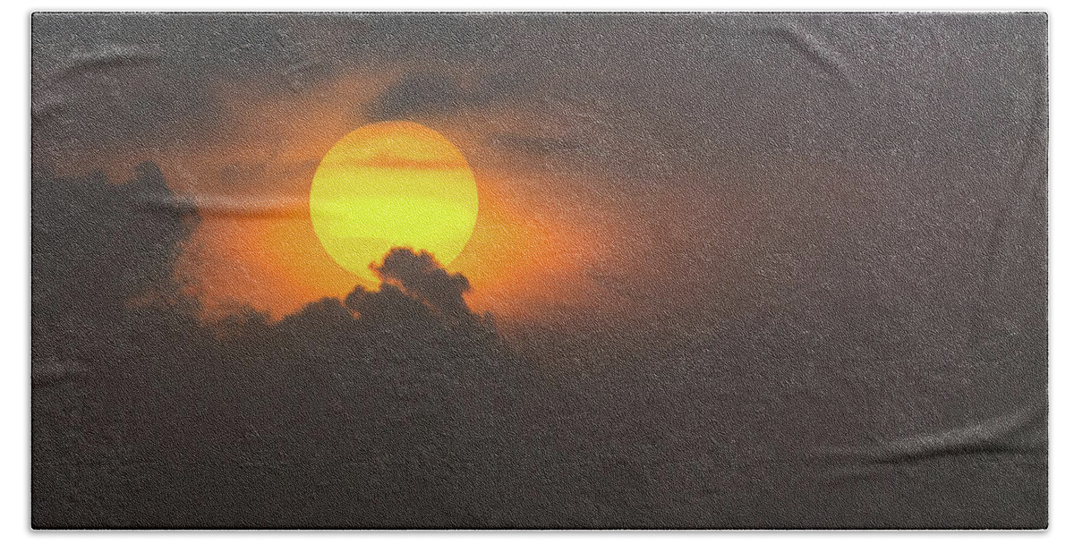 Clouds Bath Towel featuring the photograph Sun popping into clouds by Andrew Lalchan