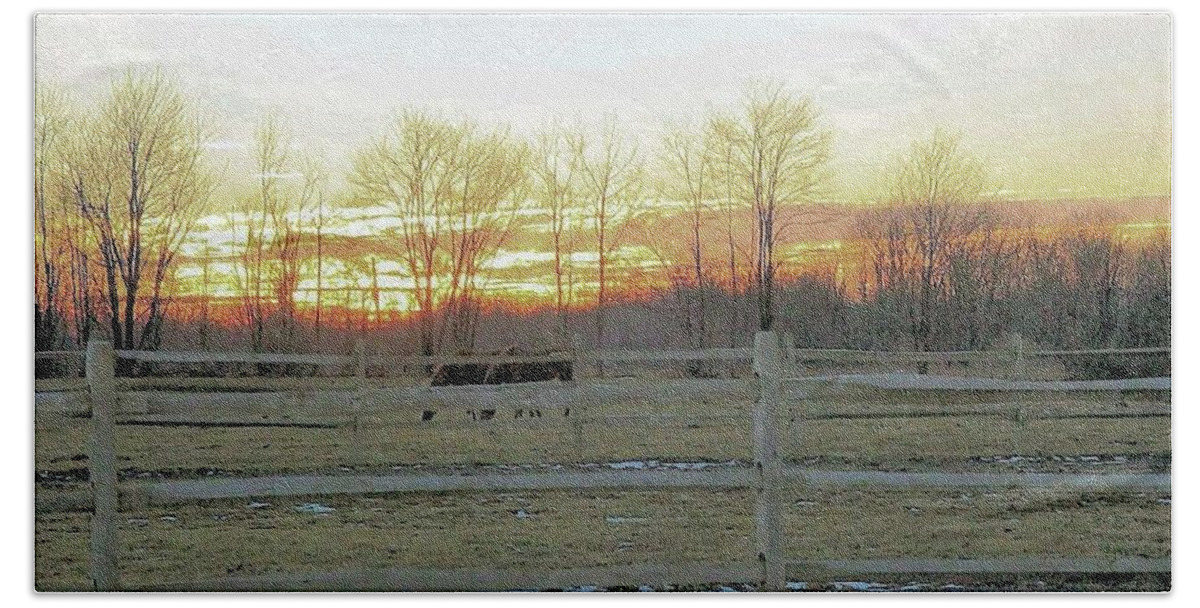 Sunset Bath Towel featuring the photograph Sun Setting on horses by Pour Your heART Out Artworks