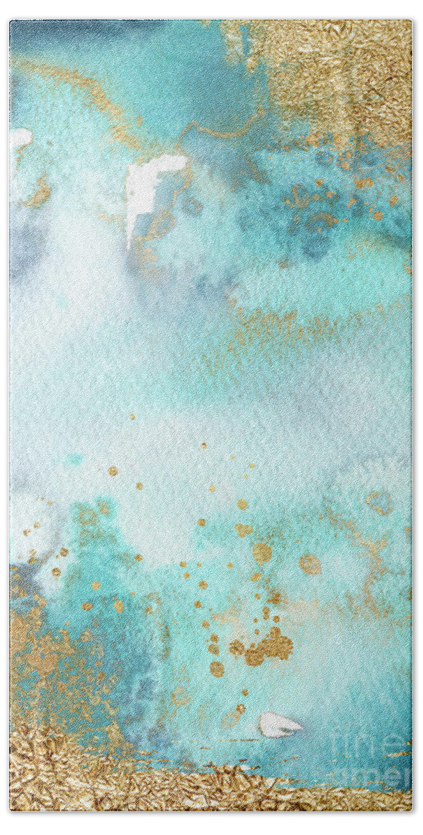 Sunbaked Mint Bath Towel featuring the painting Sunbaked Mint And Gold by Garden Of Delights
