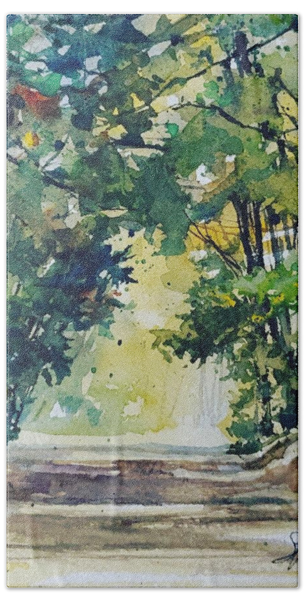 Landscape Hand Towel featuring the painting Sunday Drive by Sheila Romard