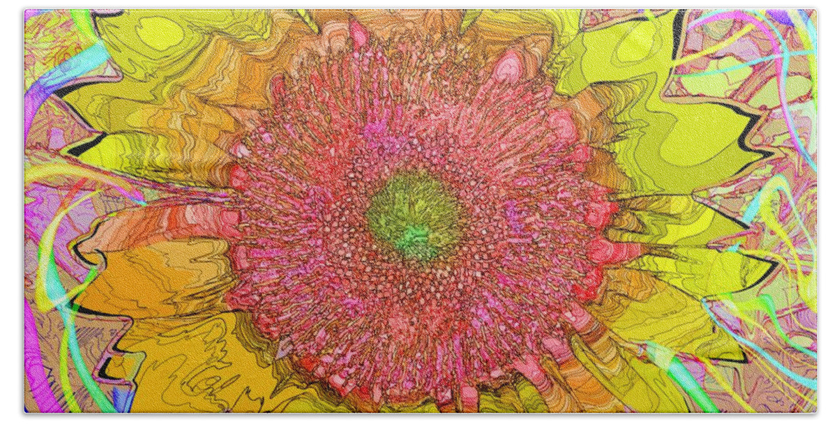 Sunflower Art Hand Towel featuring the mixed media Sunflower artwork v1 by David McKinney