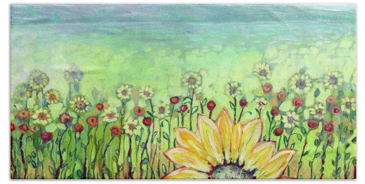 Sunflower Bath Sheet featuring the painting Sunflower Field by Jennifer Lommers