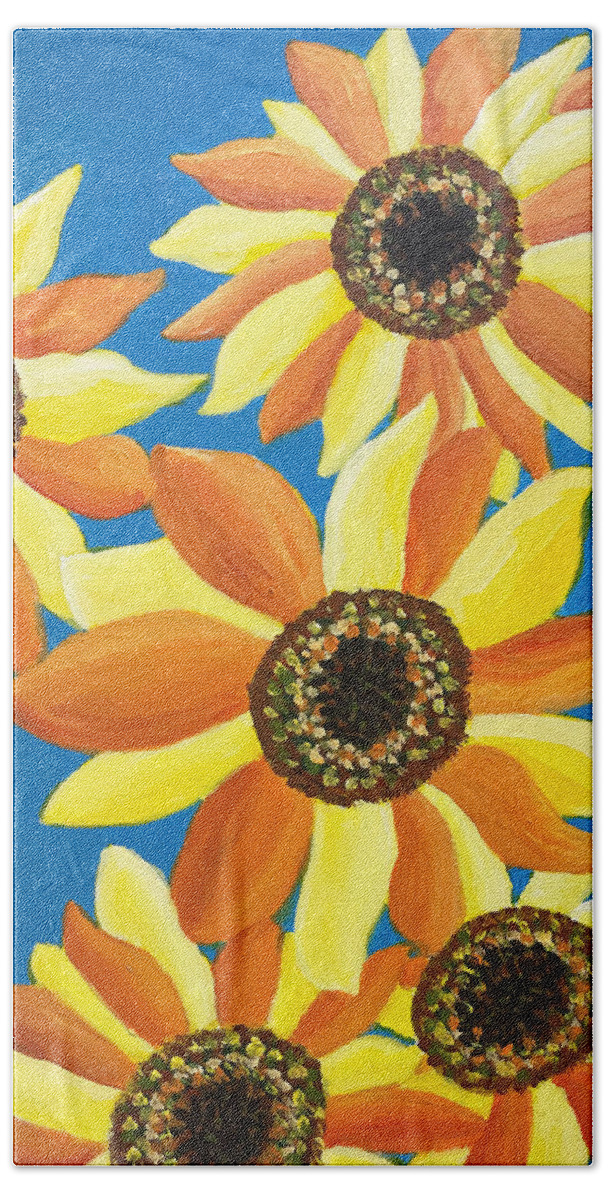 Sunflower Bath Towel featuring the painting Sunflowers Five by Christina Wedberg
