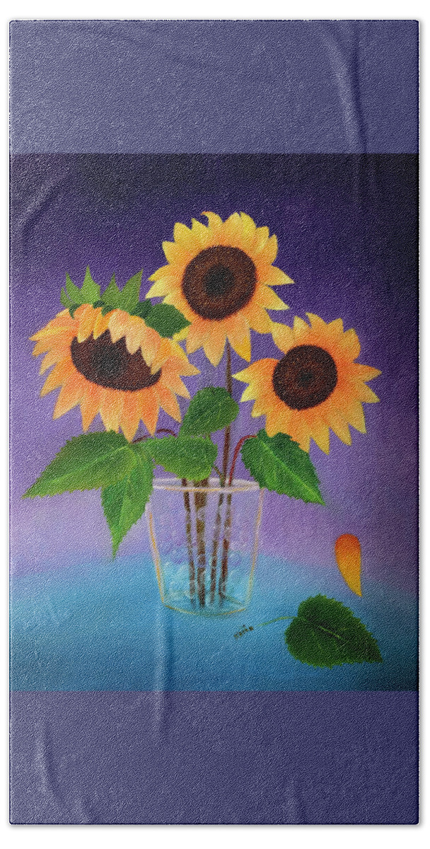 Sunflower Hand Towel featuring the painting Sunflowers by Karin Eisermann