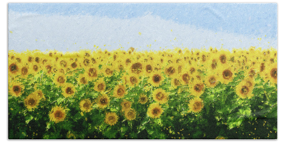 Maryland Bath Towel featuring the painting Sunflowers Paradise - 05 by AM FineArtPrints