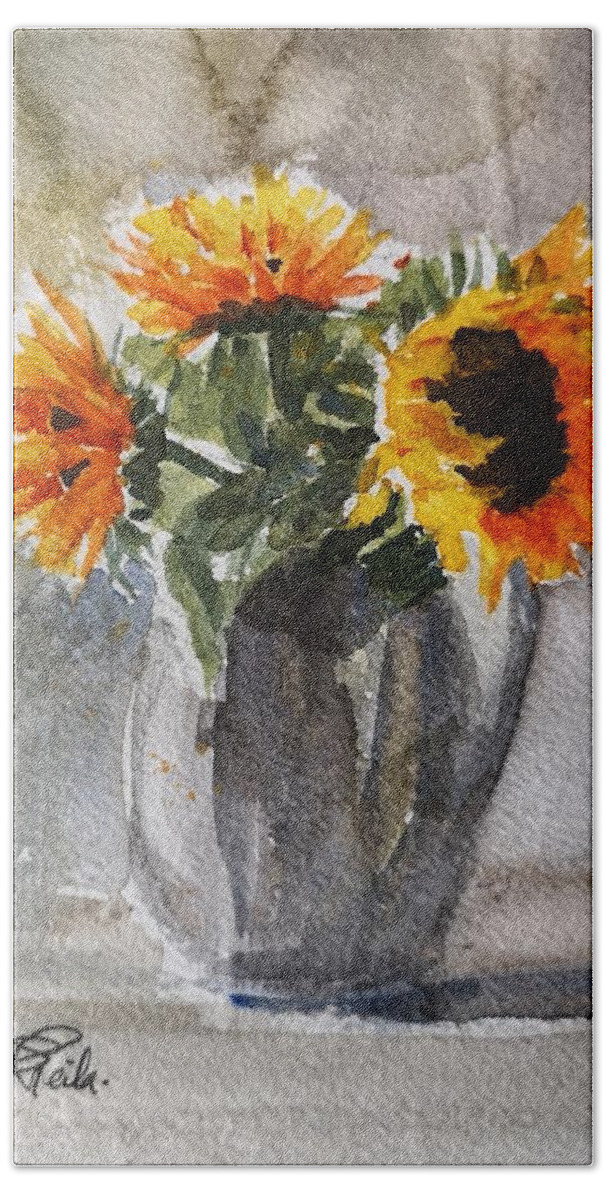 Still Life Bath Towel featuring the painting Sunflowers by Sheila Romard