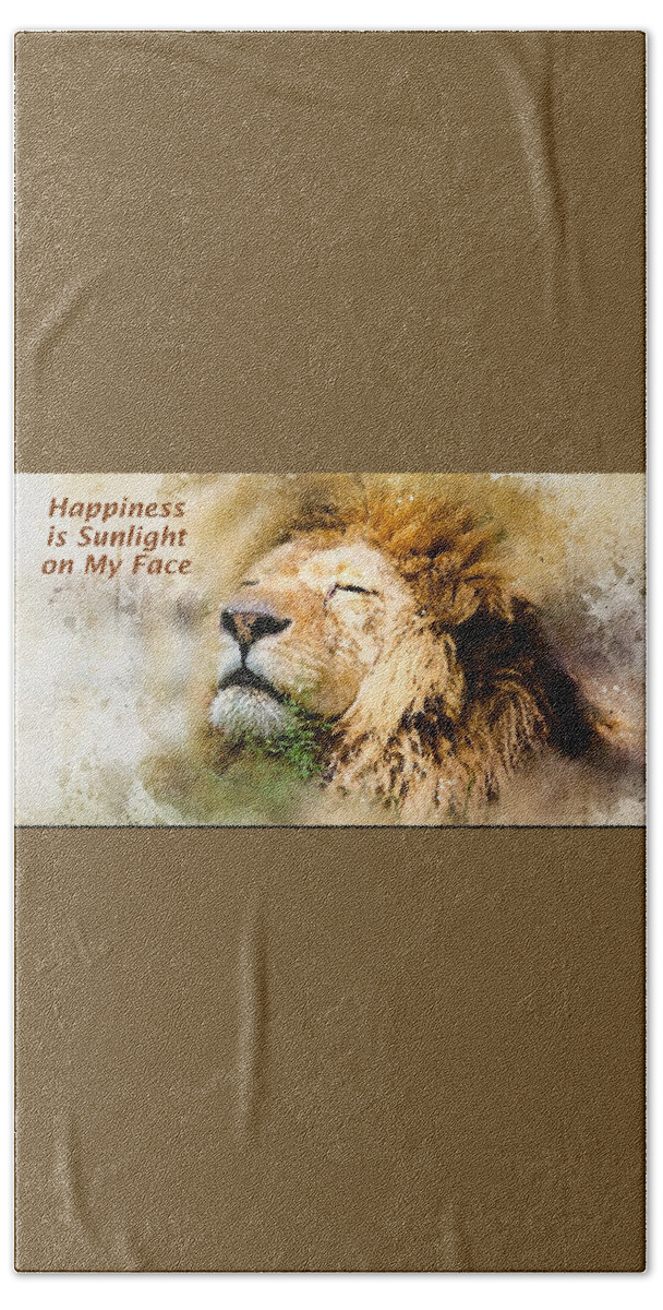 Lion Bath Towel featuring the mixed media Sunlight on My Face by Nancy Ayanna Wyatt