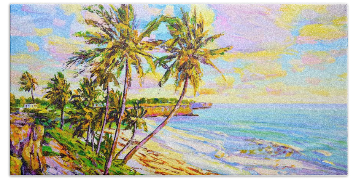 Ocean Bath Towel featuring the painting Sunny Beach. Ocean. by Iryna Kastsova