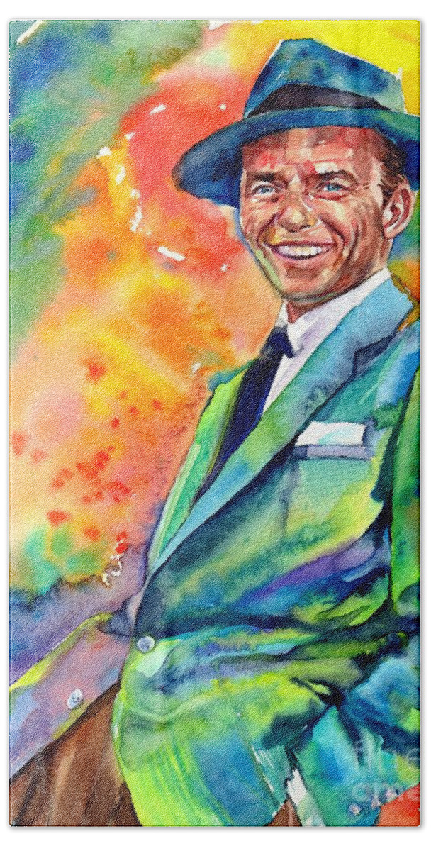 Frank Sinatra Hand Towel featuring the painting Sunny Sinatra by Suzann Sines