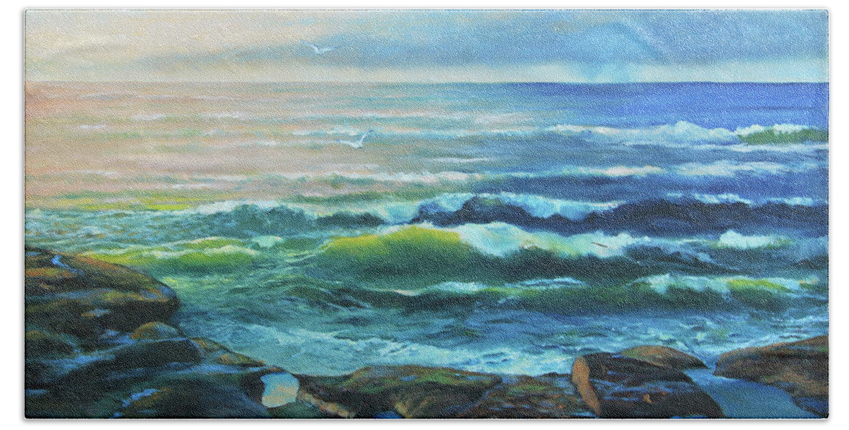 Oregon Bath Towel featuring the painting Sunrise After the Storm by Jeanette French