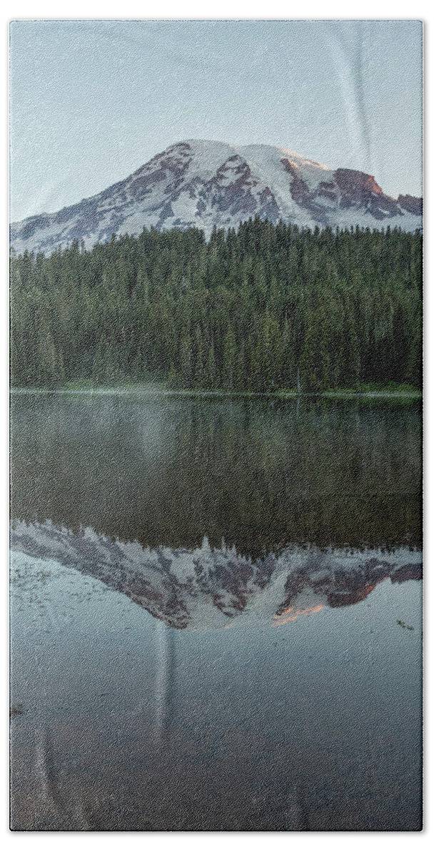 Sunrise Bath Towel featuring the photograph Sunrise at Reflection Lake - Mount Rainier Vertical by Belinda Greb