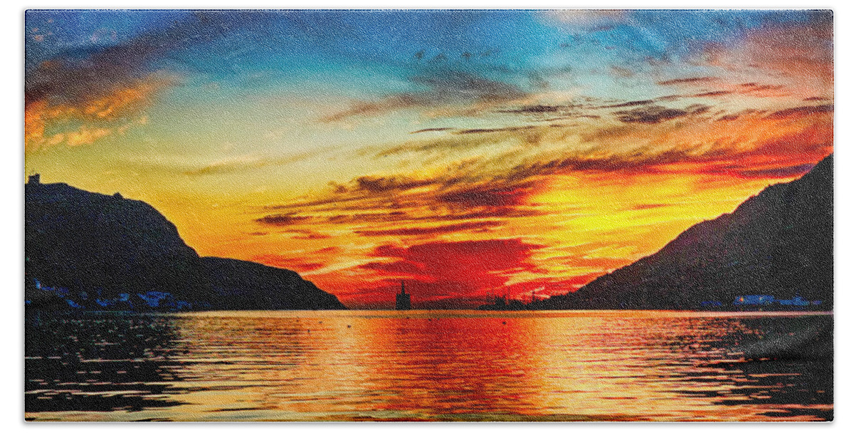 Sunrise Hand Towel featuring the photograph Sunrise colors in St.Johns Newfoundland by Tatiana Travelways