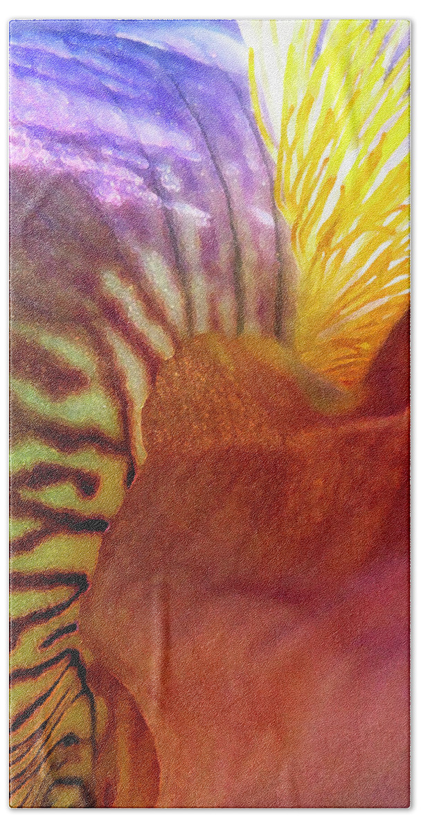 Iris Bath Towel featuring the digital art Sunrise Iris Flowerscape 3 by Laura Davis