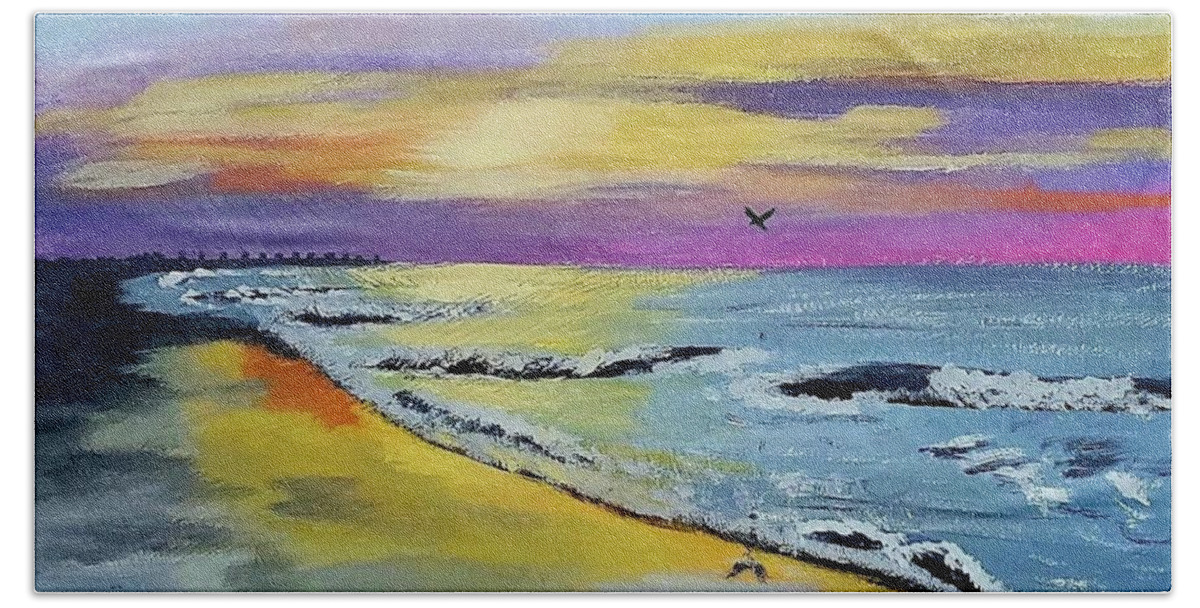  Bath Towel featuring the painting Sunrise on the Beach by Amy Kuenzie