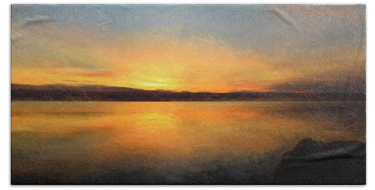 Sunrise Hand Towel featuring the photograph Sunrise on the Hudson by Nancy De Flon