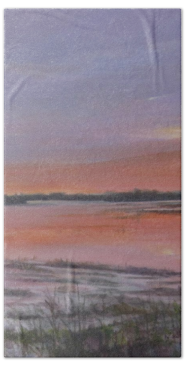 Painting Bath Towel featuring the painting Sunrise on the Maurice River by Paula Pagliughi