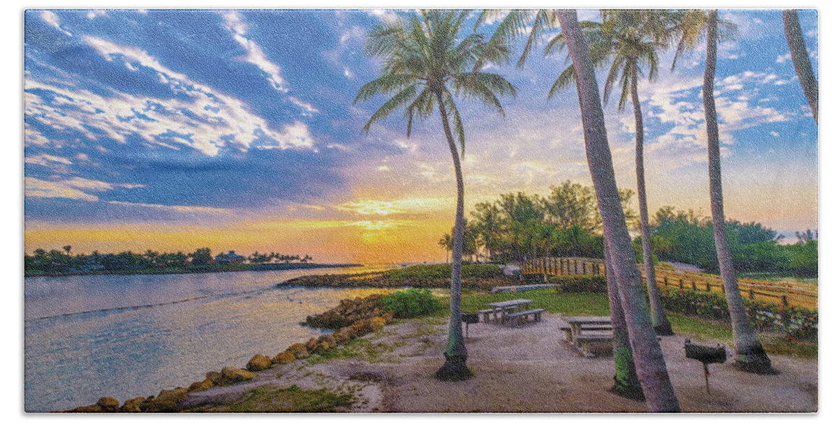 Colorful Sky Hand Towel featuring the photograph Sunrise Over Jupiter Inlet A New Day A Fresh Start Jupiter Florida by Kim Seng