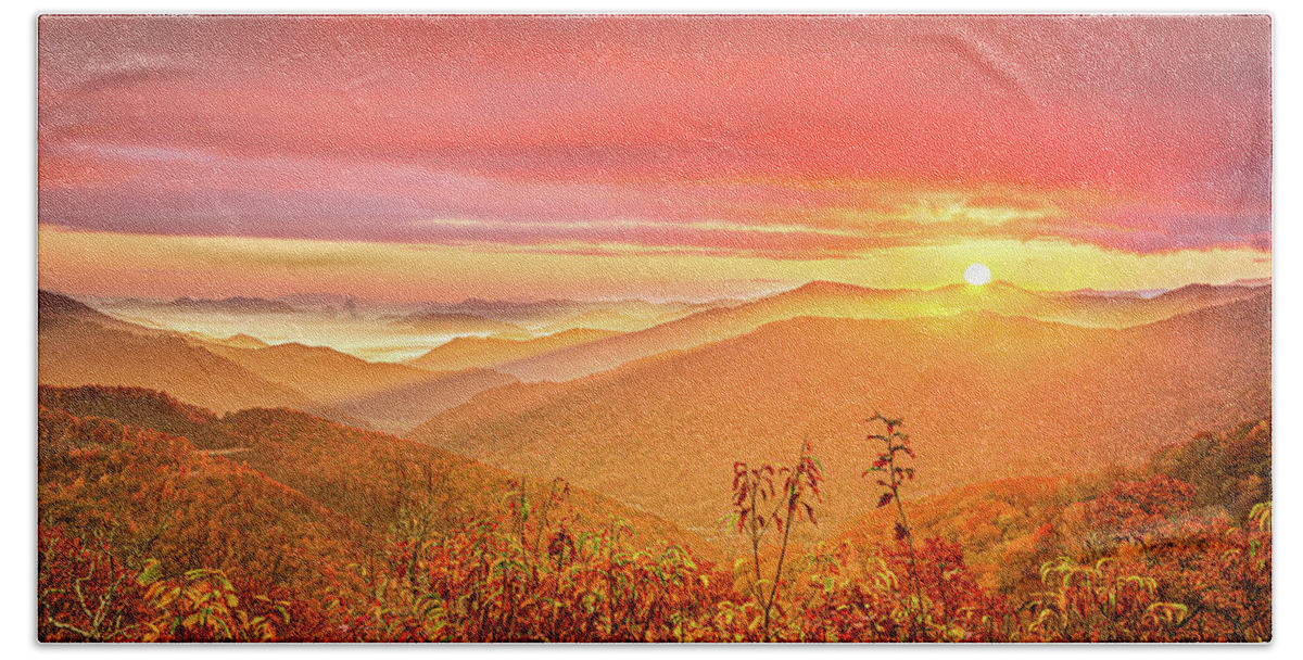 Maggie Valley Hand Towel featuring the photograph Sunrise Over Maggie Valley by Jordan Hill