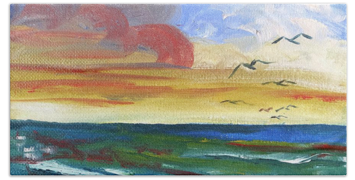 Seascape Bath Towel featuring the painting Sunrise Sunset by Catherine Ludwig Donleycott