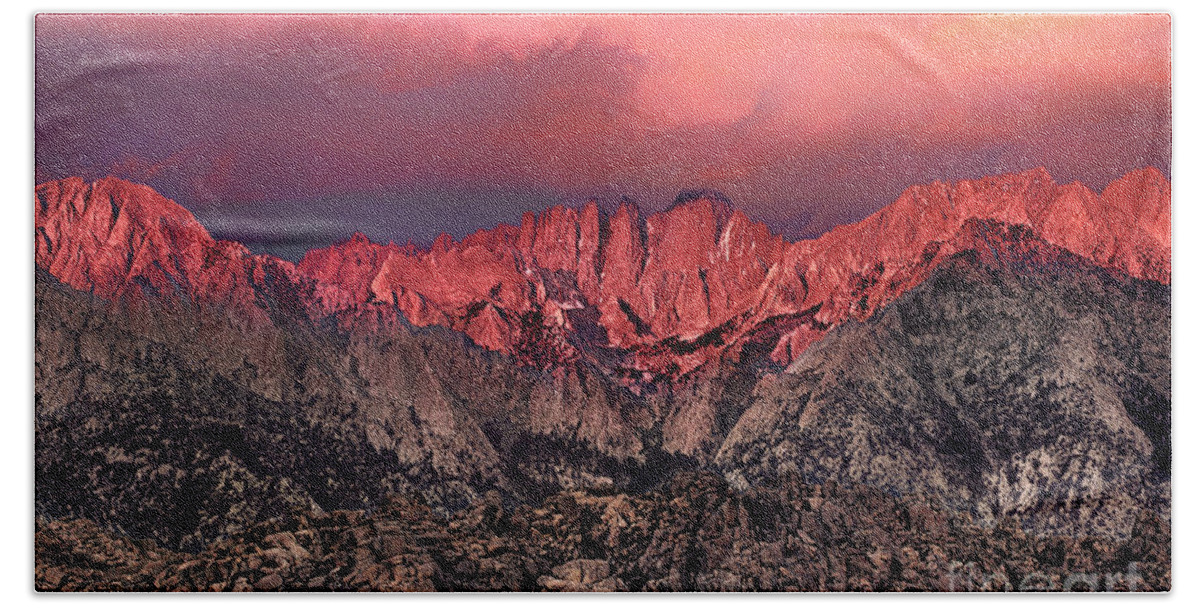 Dave Welling Bath Towel featuring the photograph Sunrise Storm Alabama Hills California by Dave Welling