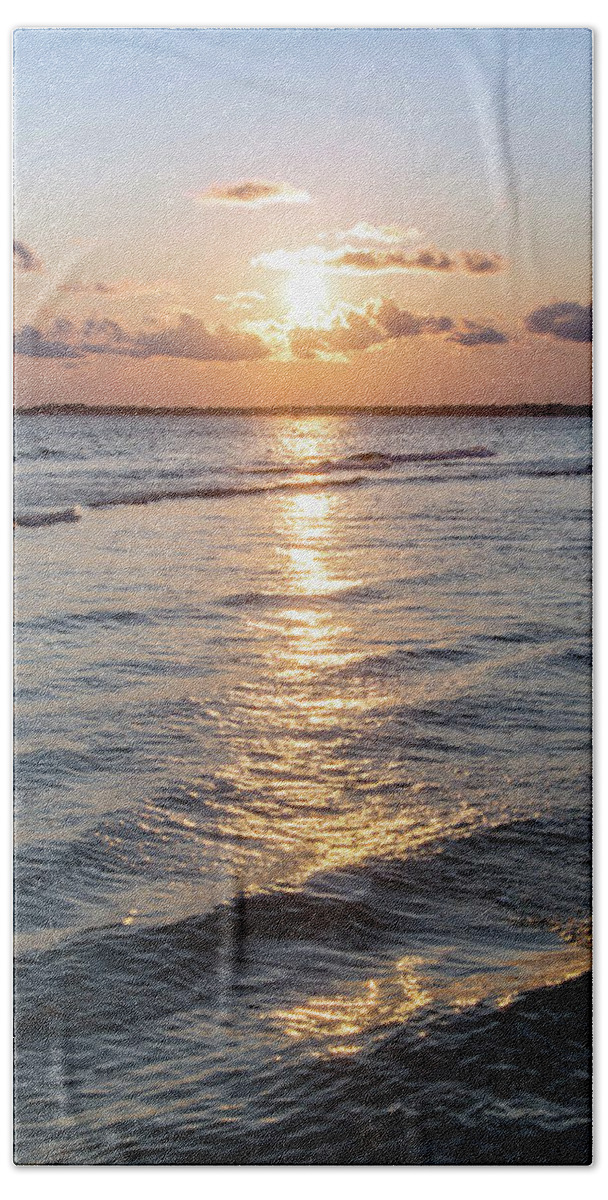 Sun Hand Towel featuring the photograph Sunset and Waves, Pensacola Pass by Beachtown Views