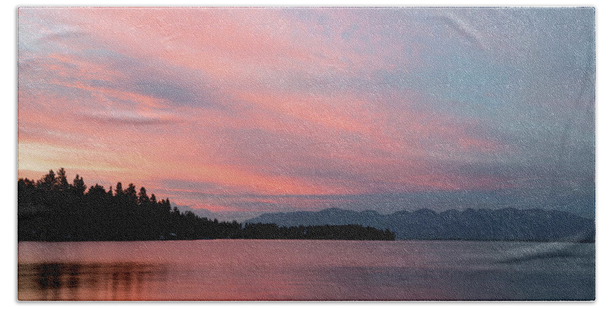 Sunset Hand Towel featuring the photograph Sunset at Flathead Lake by Art Cole