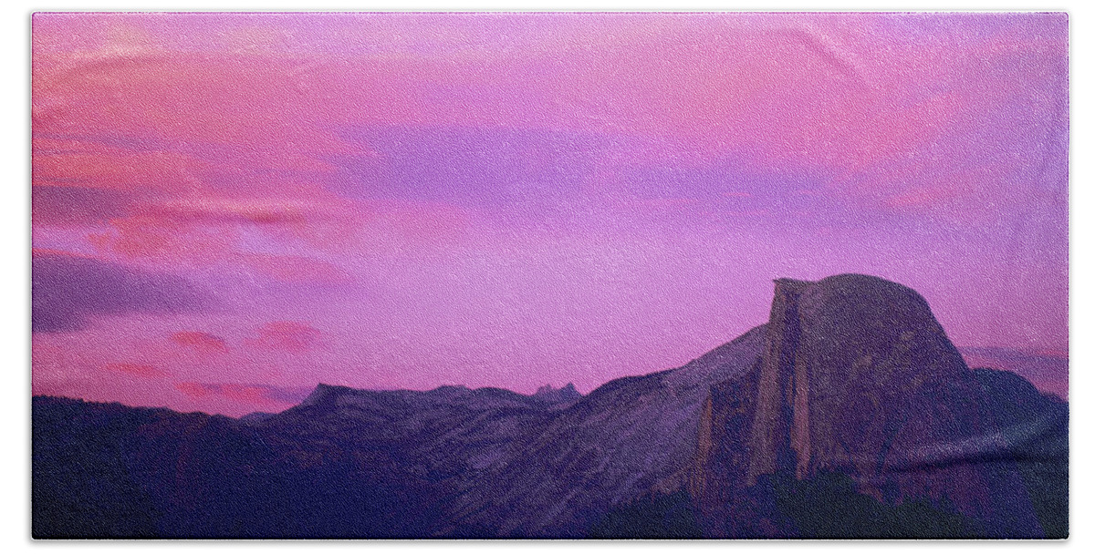 Sunet Hand Towel featuring the photograph Vivid Sunset at Glacier Point, Half Dome, Yosemite National Park, Yosemite, California by Bonnie Colgan