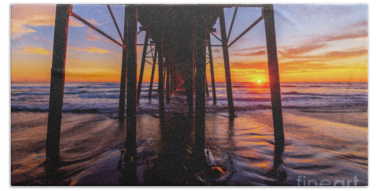 Pier Bath Towel featuring the photograph Sunset at Oceanside Pier by Rich Cruse