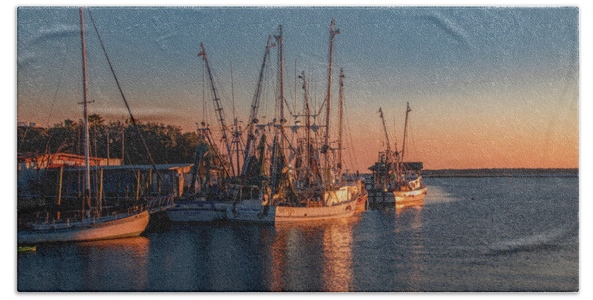 Sunset Hand Towel featuring the photograph Sunset at Shem Creek, Charleston by Marcy Wielfaert