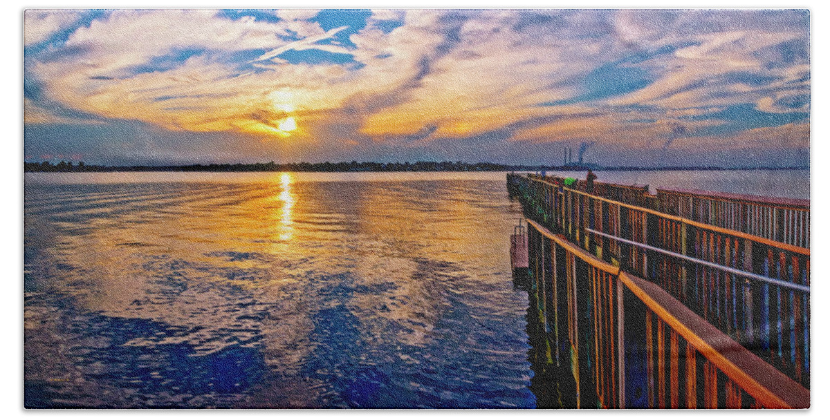 2d Hand Towel featuring the photograph Sunset At The Pier Pano by Brian Wallace