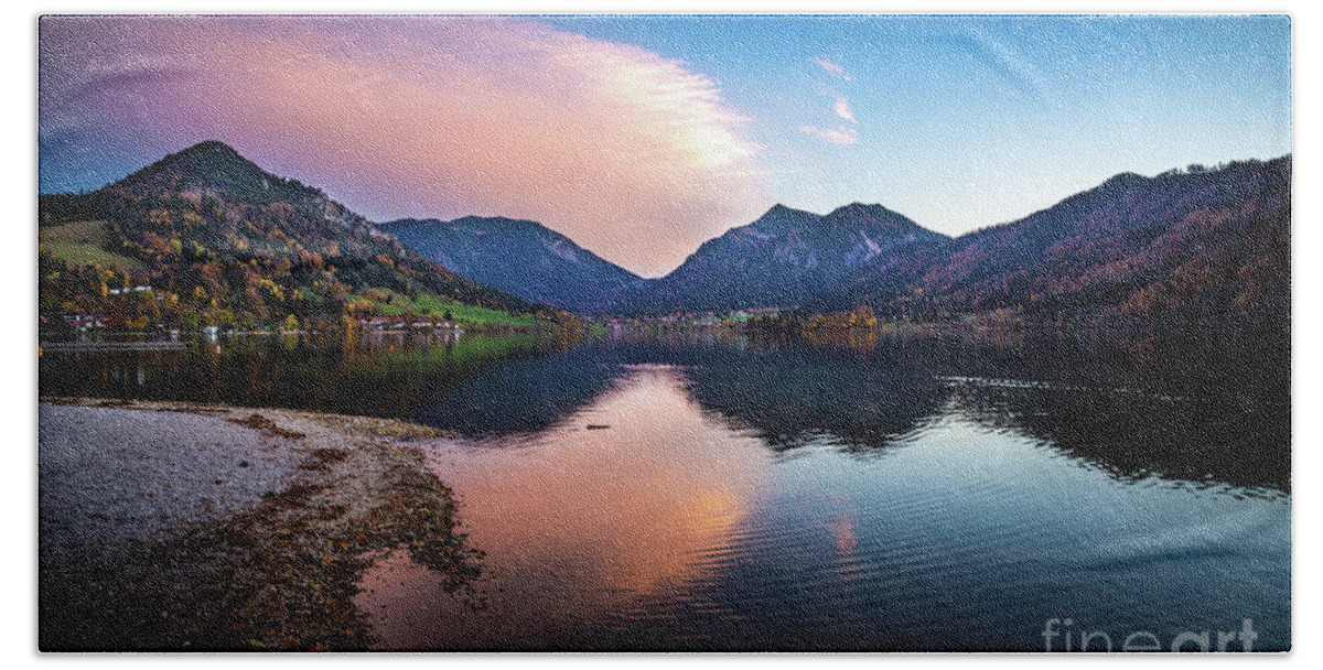 Schliersee Hand Towel featuring the photograph Sunset at the Schliersee III by Hannes Cmarits
