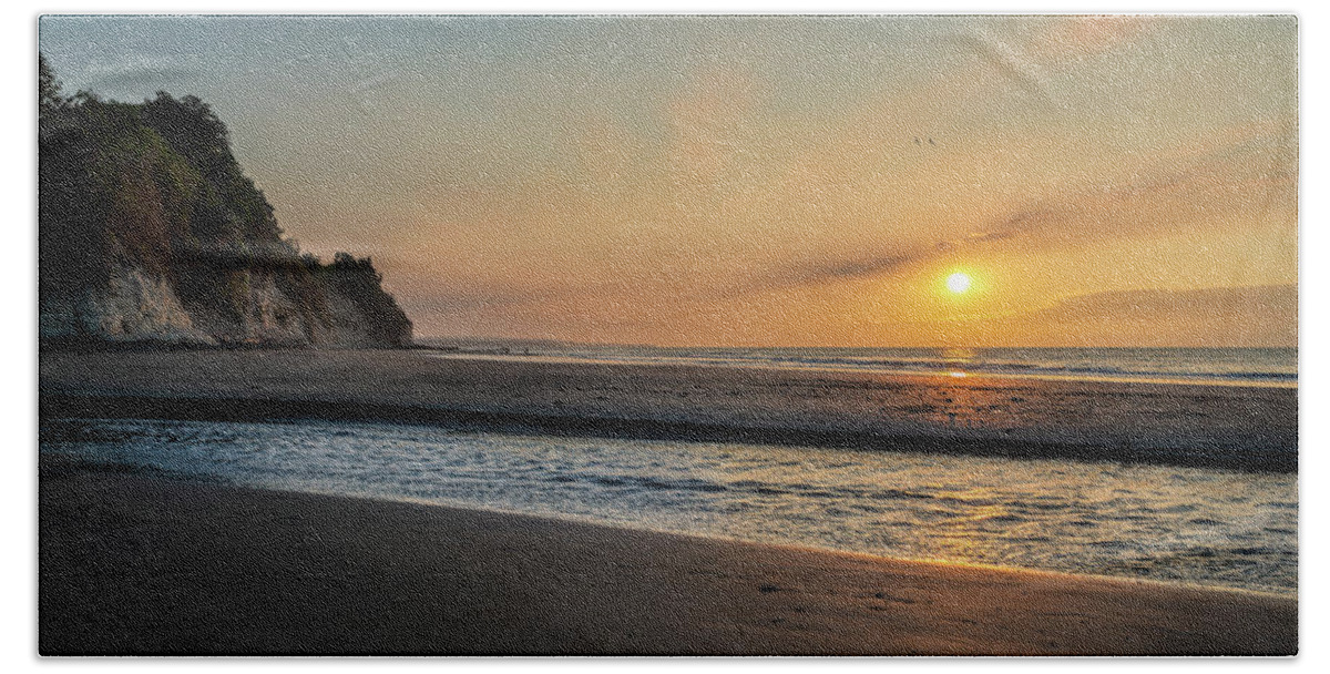 Ecuador Bath Towel featuring the photograph Sunset at Tonchigue beach by Henri Leduc