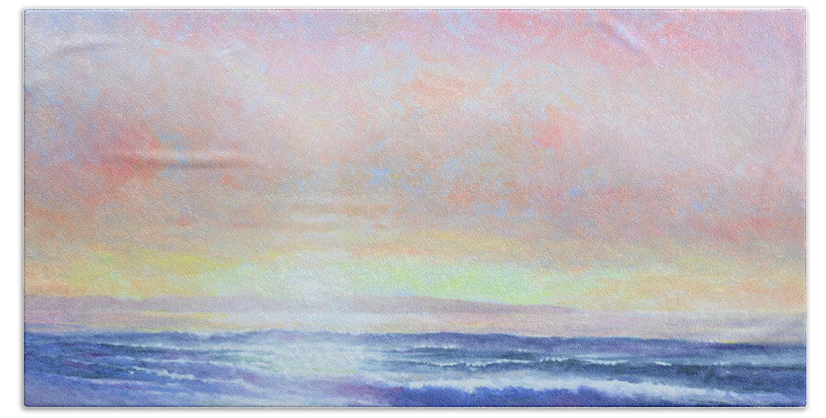 Seascape Bath Towel featuring the painting Sunset Beach by Douglas Castleman
