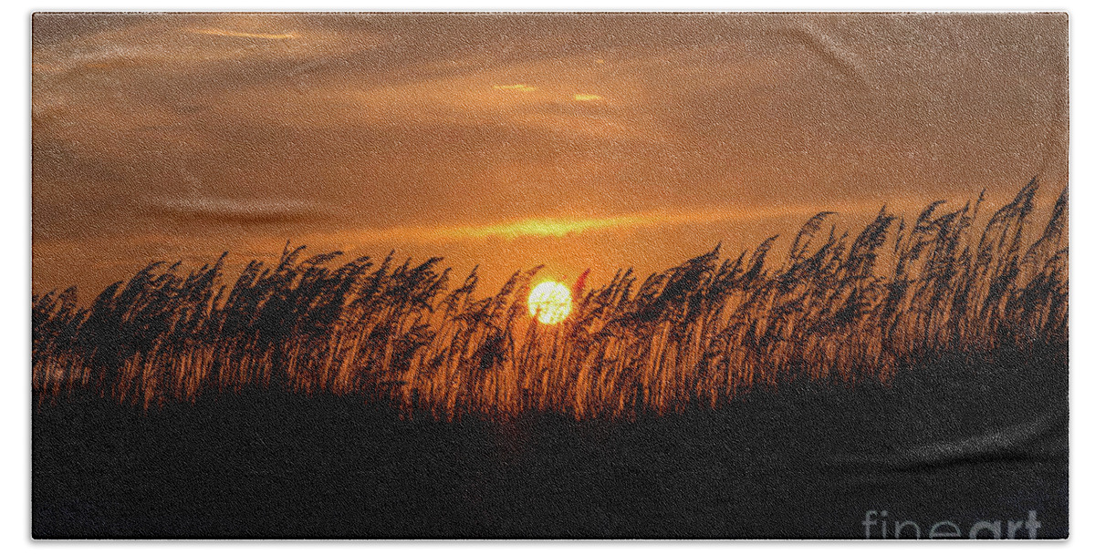 Sunset Hand Towel featuring the photograph Sunset Behind the Sand Dunes by Beachtown Views