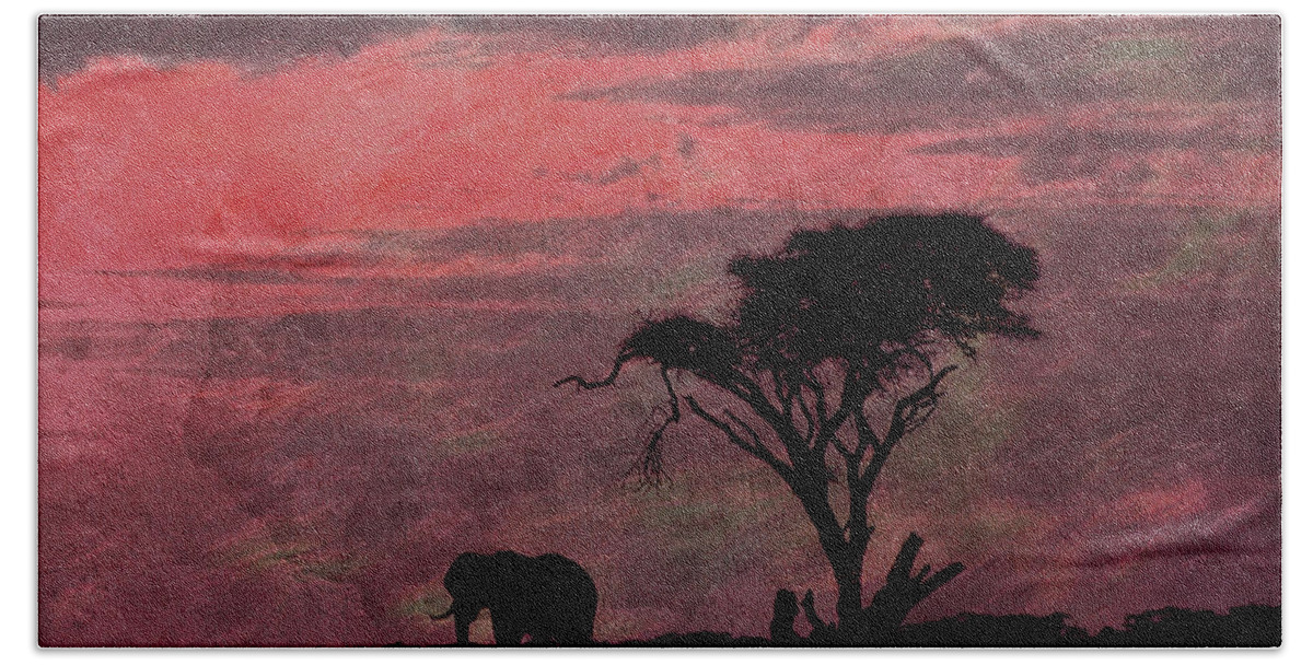 Elephant Bath Towel featuring the digital art Sunset Elephant by Russel Considine