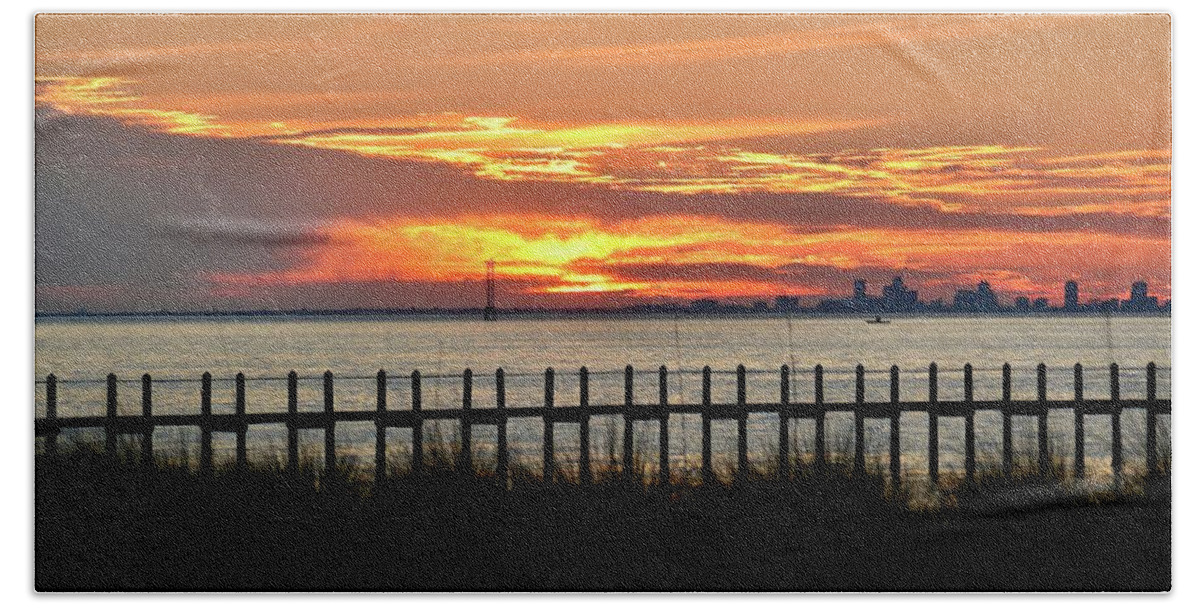 Sunset Hand Towel featuring the photograph Sunset Explosion by Carol Bradley