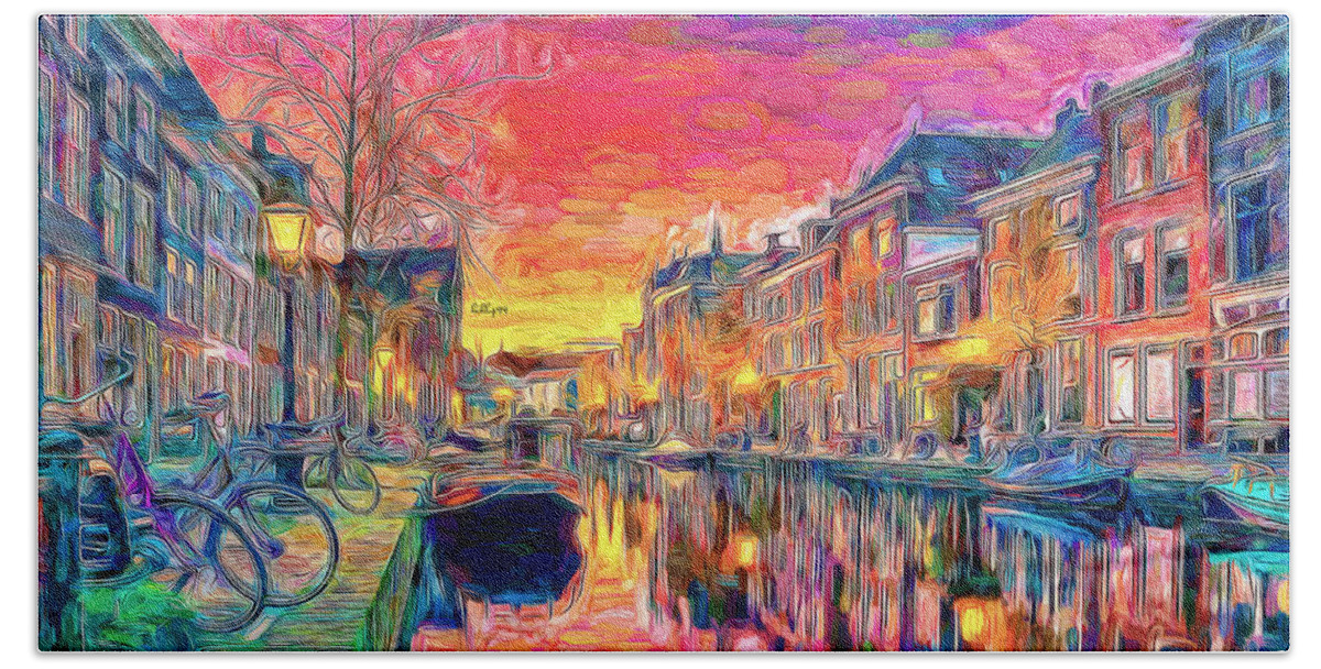 Paint Hand Towel featuring the painting Sunset in amsterdam 2 by Nenad Vasic