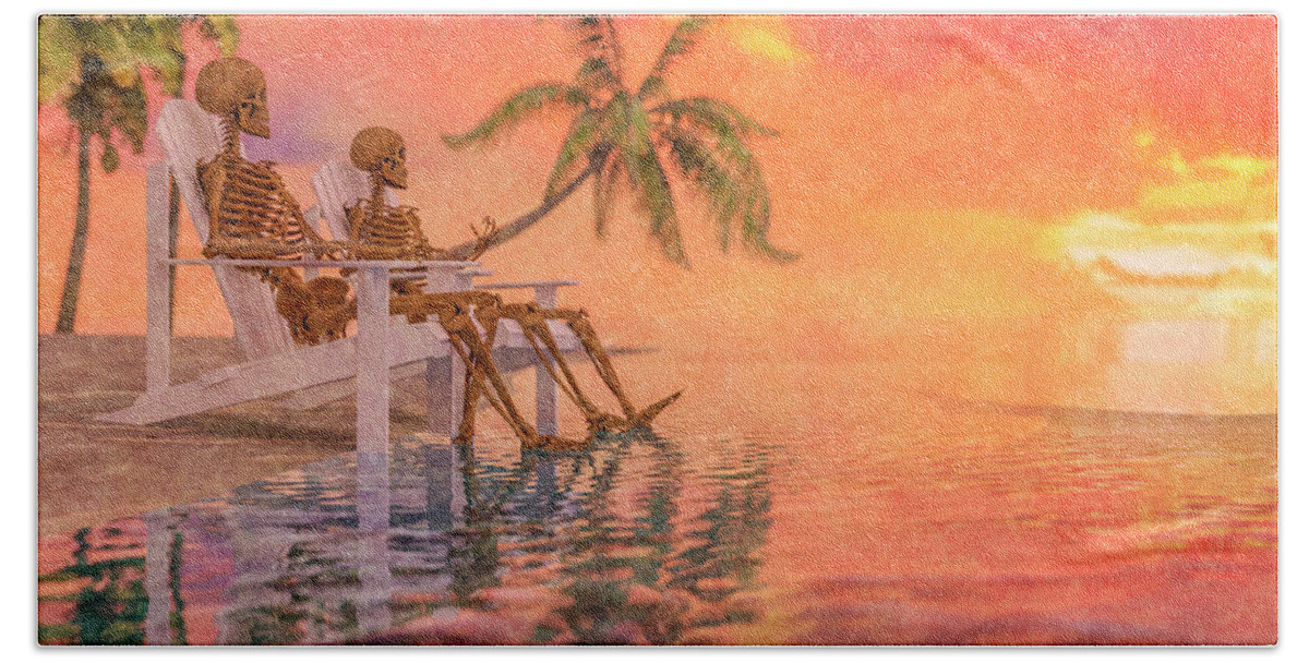 Skeleton Hand Towel featuring the digital art Sunset Island Paradise by Betsy Knapp