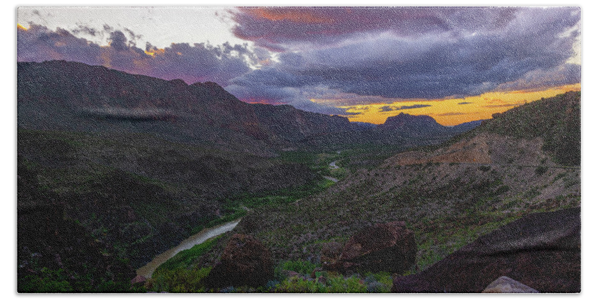 Landscape Bath Towel featuring the photograph Sunset Lights the Sky at Big Bend State Park by Erin K Images