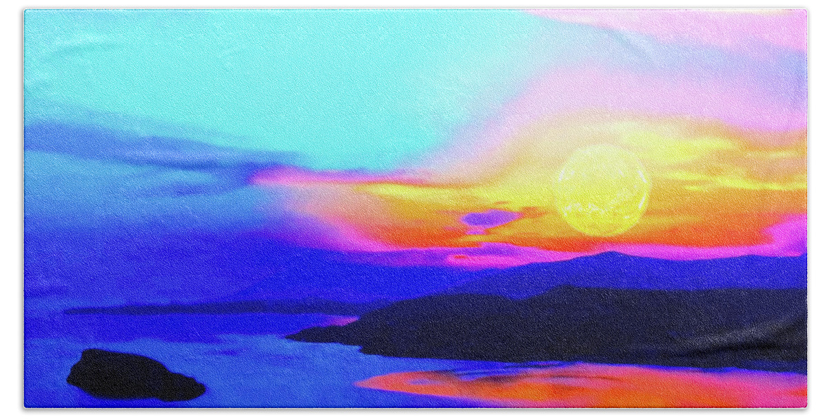 Fantasy Planet Landscape Bath Towel featuring the digital art Sunset on Earth Two by Don White Artdreamer